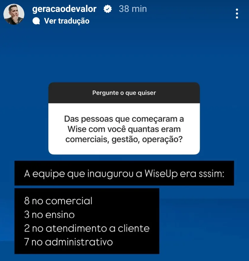 Das pessoas que começaram a Wise com você quantas eram comerciais, gestão, operação?