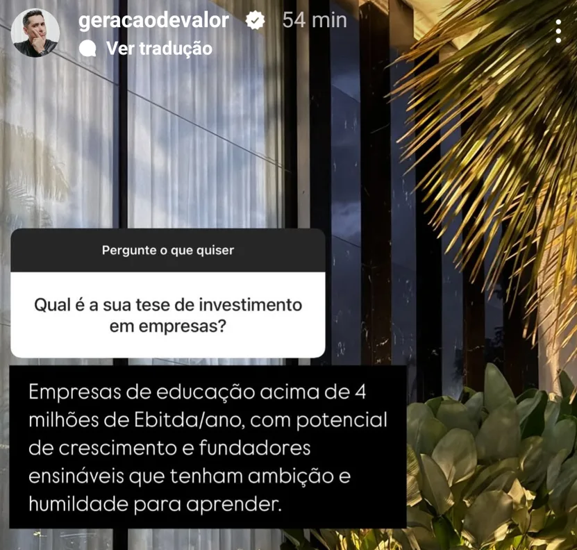 Qual é a sua tese de investimento em empresas?