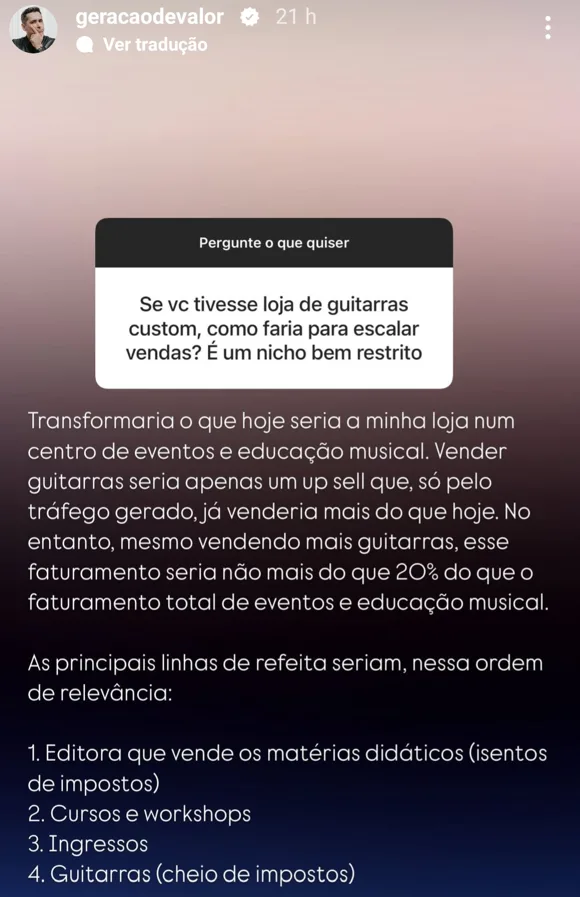 Se vc tivesse loja de guitarras à custom, como faria para escalar vendas? É um nicho bem restrito