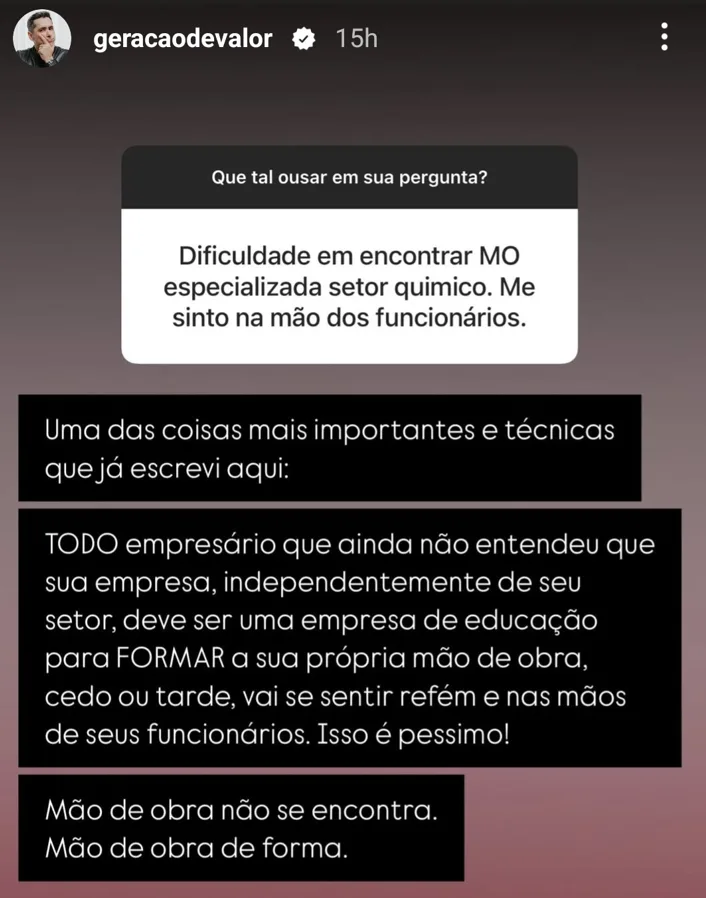 Dificuldade em encontrar MO especializada setor quimico. Me sinto na mão dos funcionários.