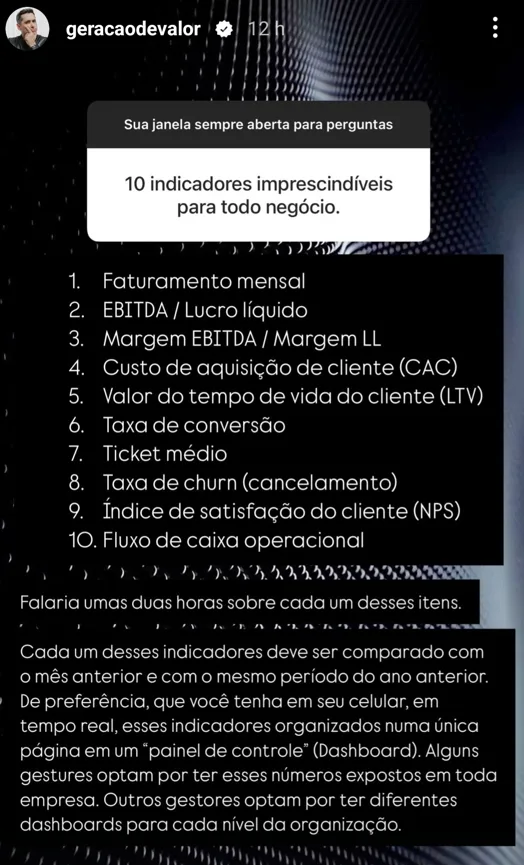 10 indicadores imprescindíveis para todo negócio.