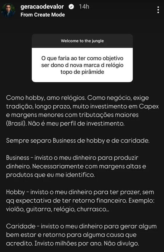 O que faria ao ter como objetivo ser dono d nova marca d relógio topo de pirâmide