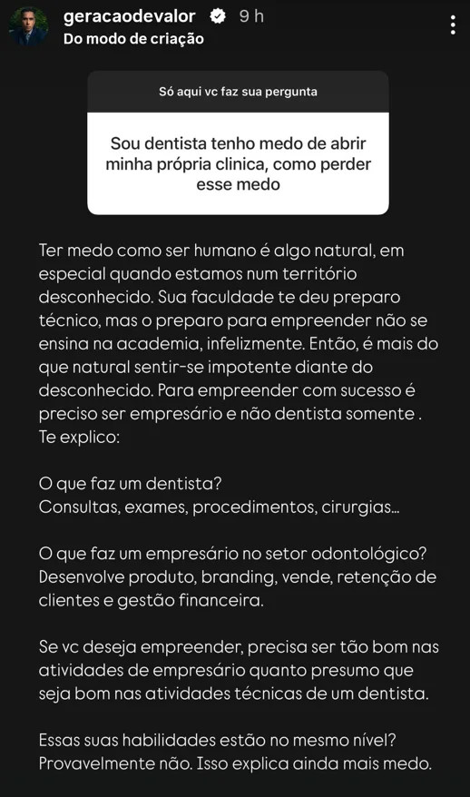 Sou dentista tenho medo de abrir minha própria clinica, como perder esse medo