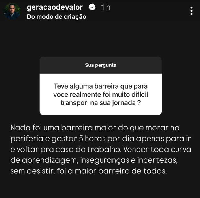Teve alguma barreira que para voce realmente foi muito dificil transpor na sua jornada ?