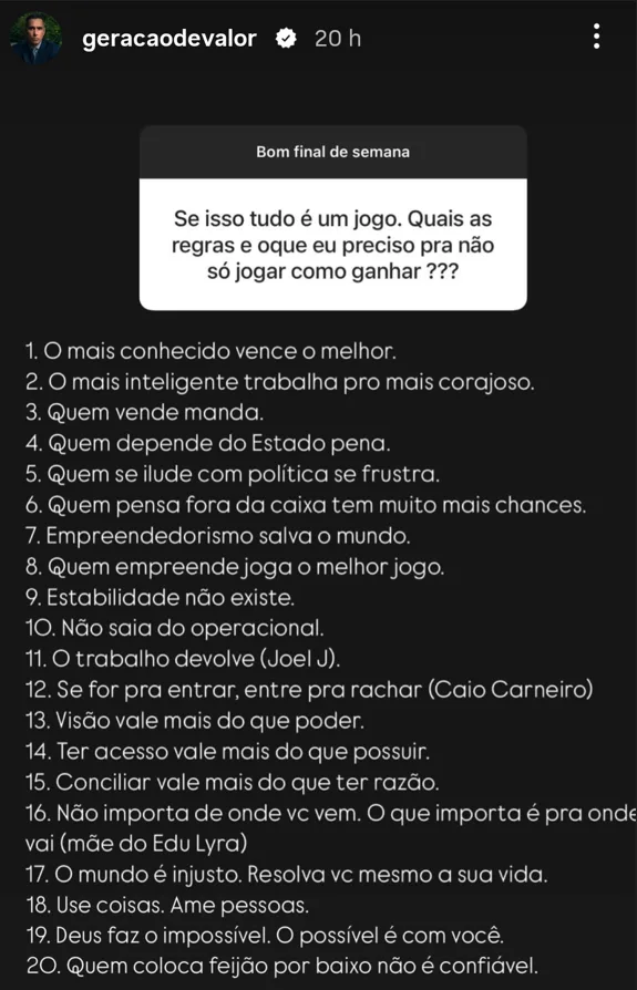 Se isso tudo é um jogo. Quais as regras e oque eu preciso pra não só jogar como ganhar ???