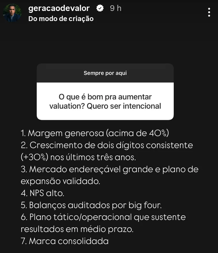 O que é bom pra aumentar valuation? Quero ser intencional