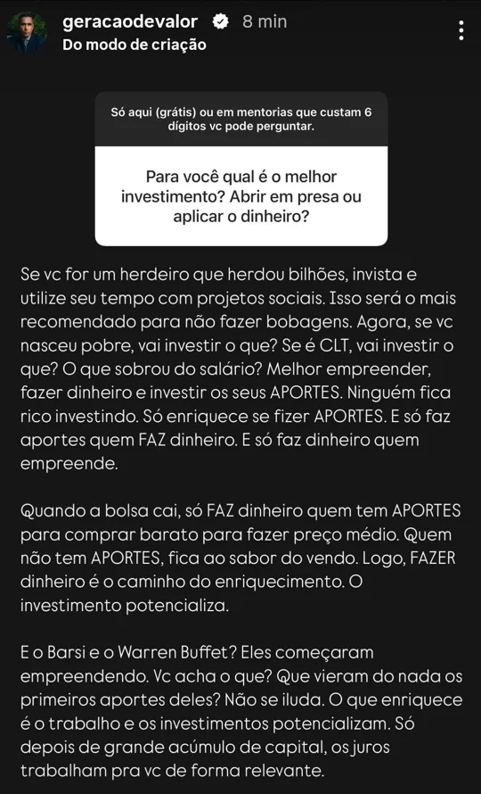 Para você qual é o melhor investimento? Abrir empresa ou aplicar o dinheiro?