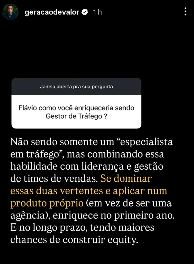 Flávio como você enriqueceria sendo Gestor de Tráfego ?