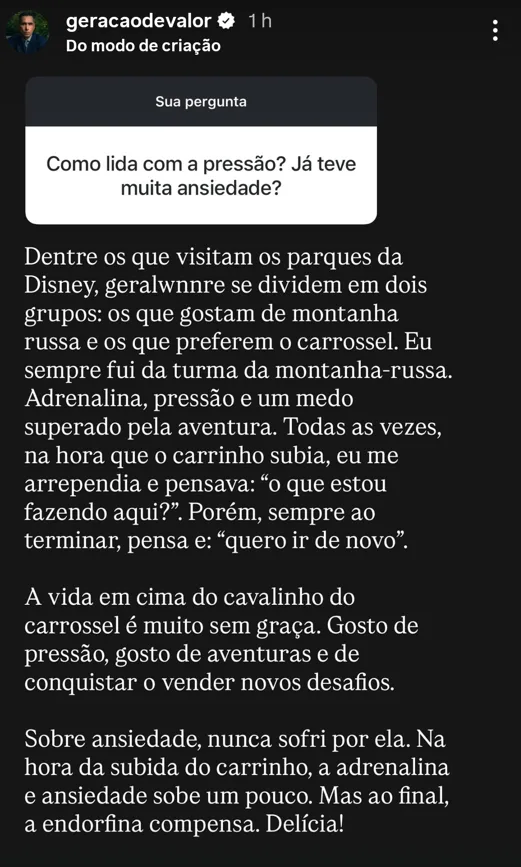 Como lida com a pressão? Já teve muita ansiedade?