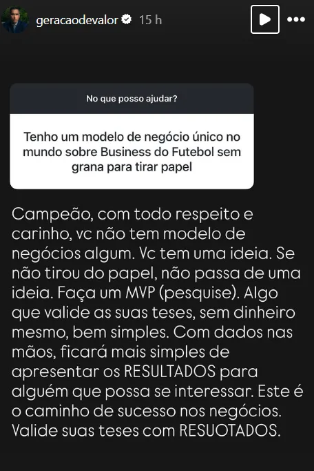 Tenho um modelo de negócio único no mundo sobre Business do Futebol sem grana para tirar papel