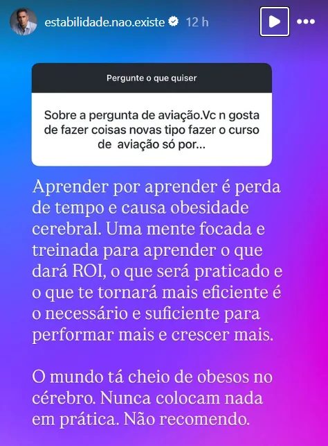 Sobre a pergunta da aviação. Vc n gosta de fazer coisa novas tipo fazer o curso de aviação só por...