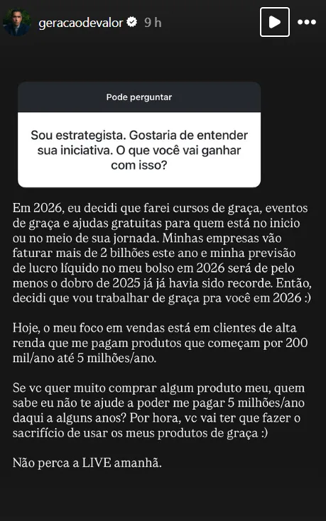 Sou estrategista. Gostaria de entender sua iniciativa. O que você vai ganhar com isso?