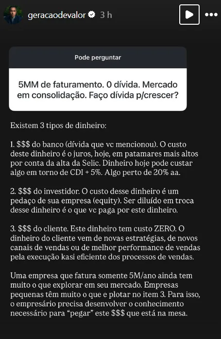 5MM de faturamento. O dívida. Mercado  em consolidação. Faço dívida p/crescer?