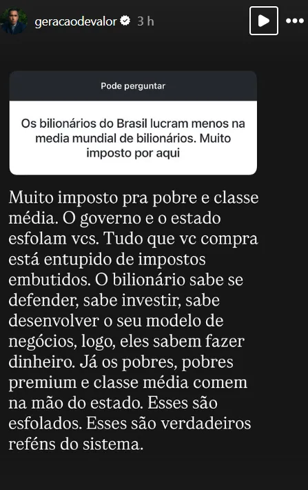 Os bilionários do Brasil lucram menos na media mundial de bilionários. Muito imposto por aqui