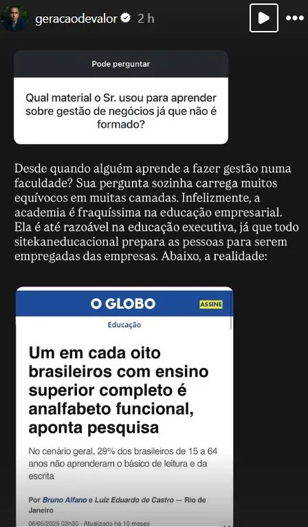 Qual material o Sr. usou para aprender sobre gestão de negócios já que não é formado?