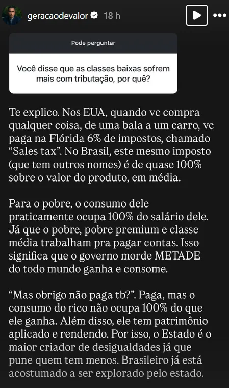 Você disse que as classes baixas sofrem mais com tributação, por quê?