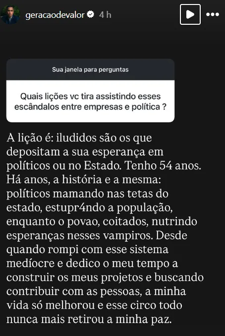 Quais lições vc tira assistindo esses escândalos entre empresas e política ?