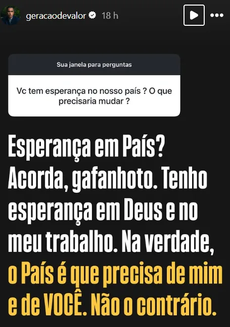 Vc tem esperança no nosso país ? O que precisaria mudar ?