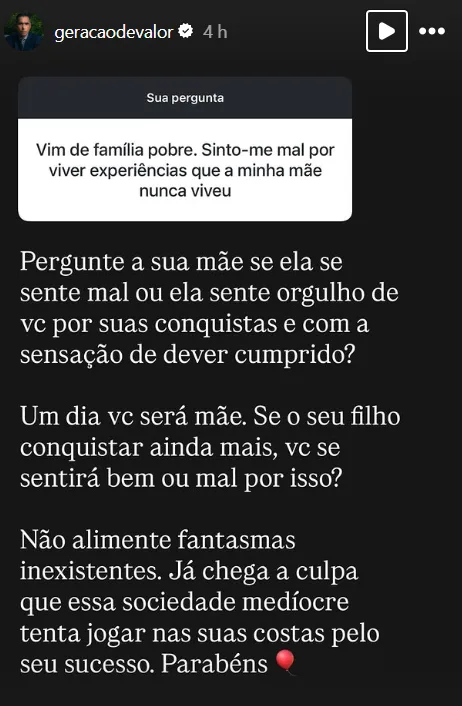 Vim de família pobre. Sinto-me mal por viver experiências que a minha mãe nunca viveu