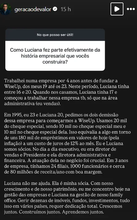 Como Luciana fez parte efetivamente da história empresarial que vocês construira?