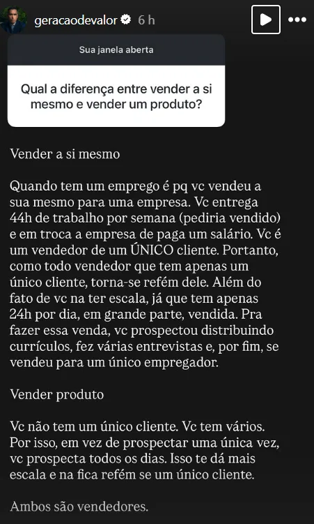 Qual a diferença entre vender a si mesmo e vender um produto?