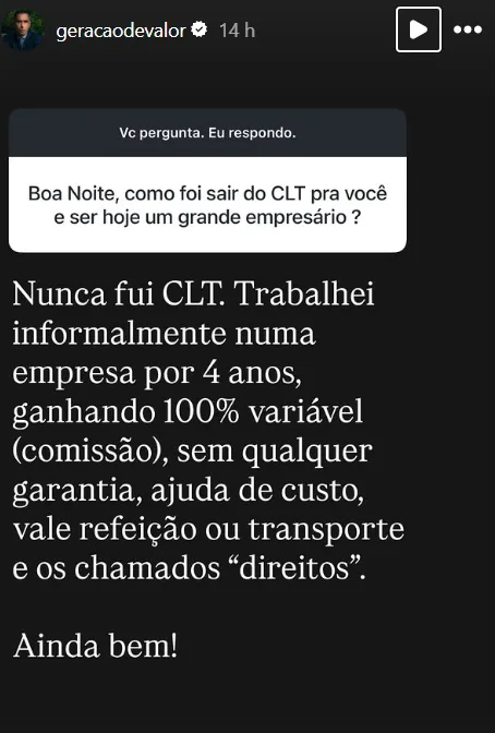 Boa Noite, como foi sair do CLT pra você  e ser hoje um grande empresário ?