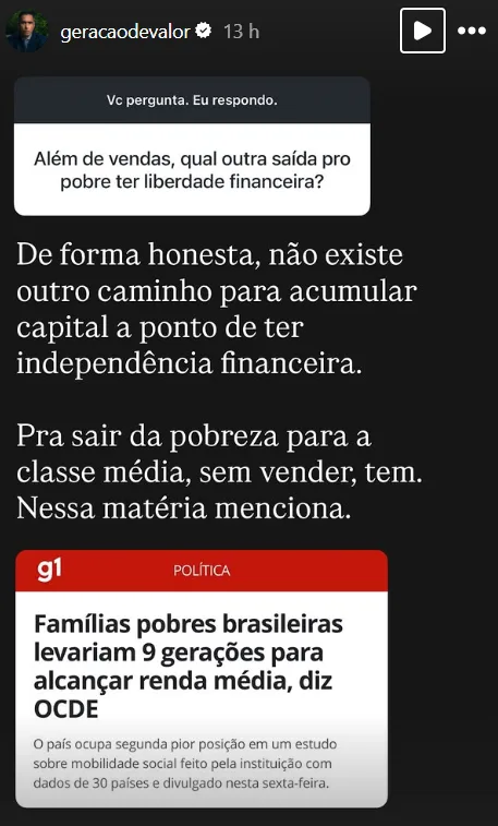 Além de vendas, qual outra saída pro pobre ter liberdade financeira?