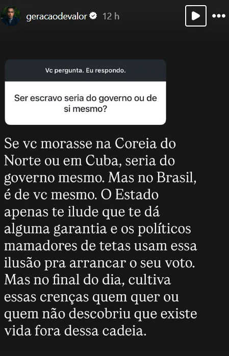 Ser escravo seria do governo ou de si mesmo?