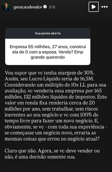 Empresa 55 milhões, 27 anos, construí ela do O com a esposa. Vendo? Emp grande querendo