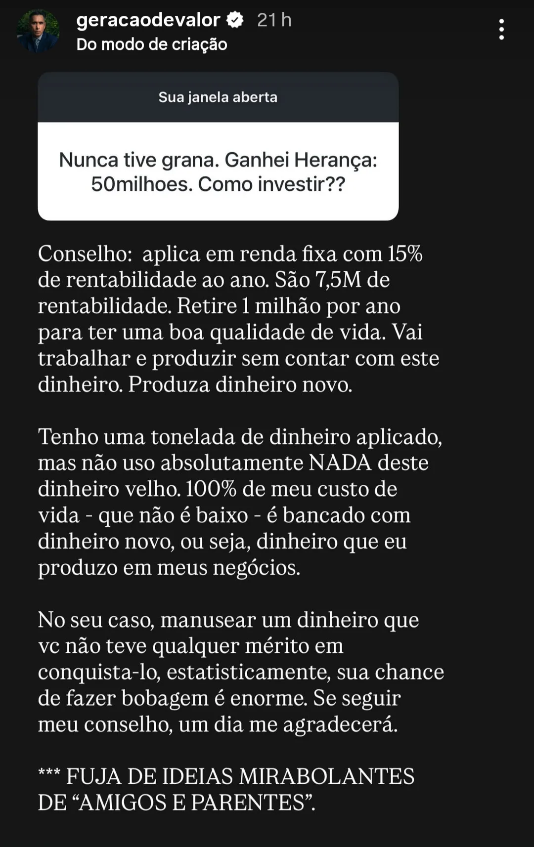 Nunca tive grana. Ganhei Herança: 50milhoes. Como investir??