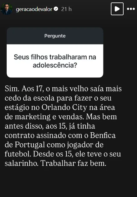 Seus filhos trabalharam na adolescência?
