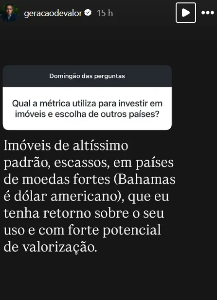 Qual a métrica utiliza para investir em  imóveis e escolha de outros países?