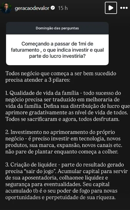 Começando a passar de 1mi de faturamento , o que indica investir e qual parte do lucro investiria?