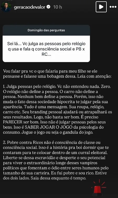 Sei lá... Vc julga as pessoas pelo relógio q usa e fala q consciência social e PB x RC...