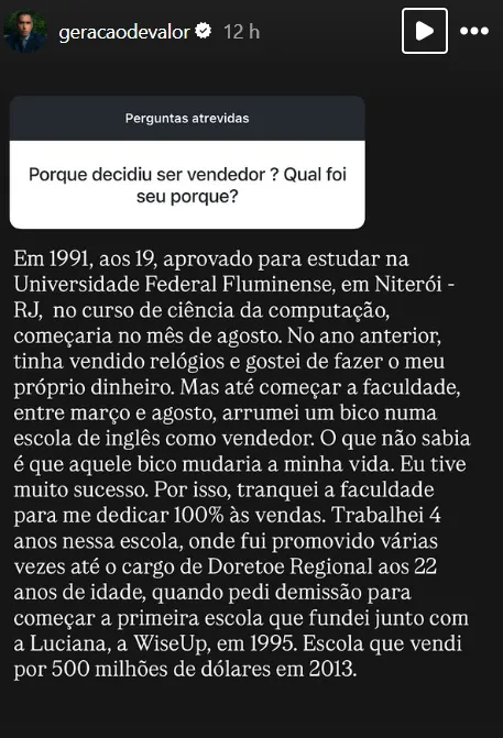 Porque decidiu ser vendedor ? Qual foi seu porque?