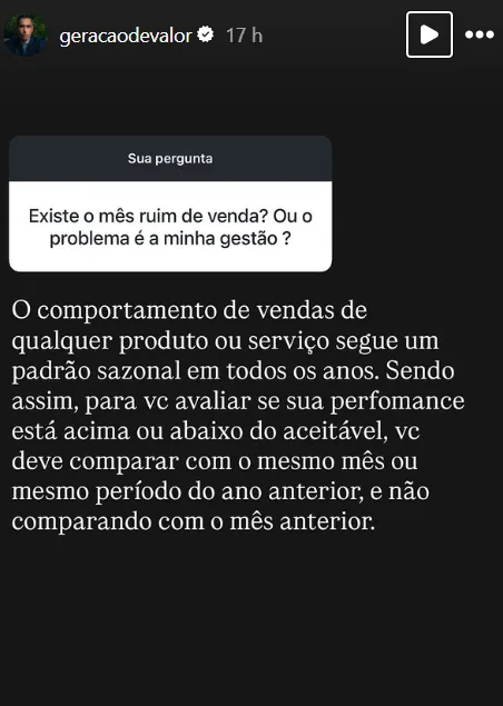 Existe o mês ruim de venda? Ou o problema é a minha gestão ?