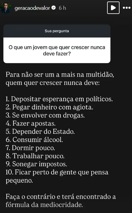 O que um jovem que quer crescer nunca deve fazer?