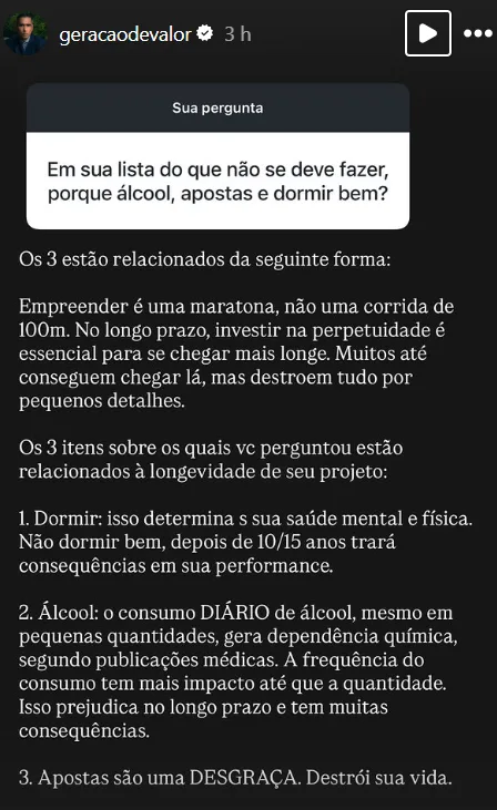 Em sua lista do que não se deve fazer, porque álcool, apostas e dormir bem?