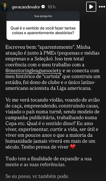 Qual é o sentido de você fazer tantas  coisas e aparentemente aleatórias?