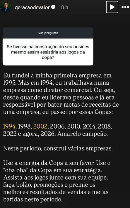 Se tivesse na construção do seu busines mesmo assim assistiria aos jogos da copa?