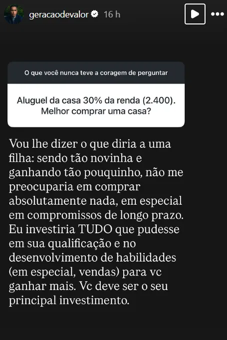 Aluguel da casa 30% da renda (2.400). Melhor comprar uma casa?
