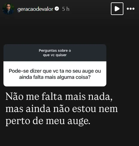 Pode-se dizer que vc ta no seu auge ou ainda falta mais alguma coisa?