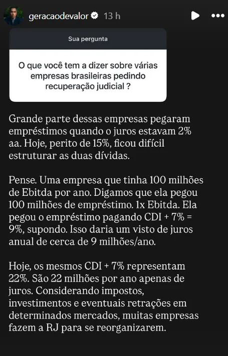 O que você tem a dizer sobre várias empresas brasileiras pedindo recuperação judicial ?