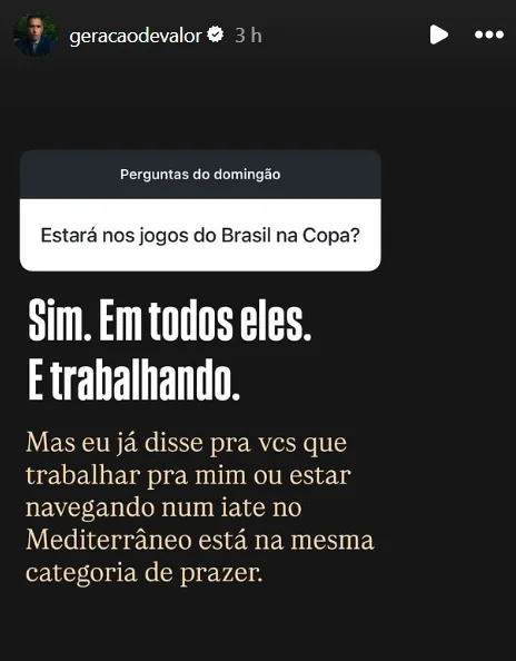 Estará nos jogos do Brasil na Copa?