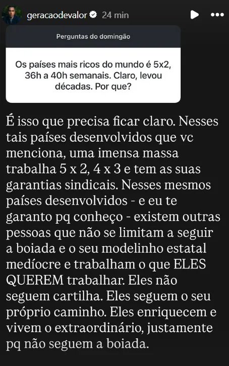Os países mais ricos do mundo é 5x2, 36h a 40h semanais. Claro, levou décadas. Por que?