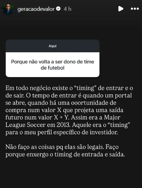 Porque não volta a ser dono de time de futebol
