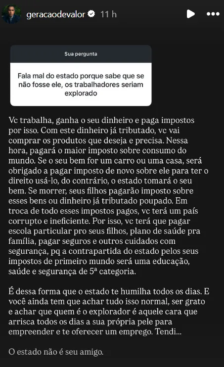 Fala mal do estado porque sabe que se não fosse ele, os trabalhadores seriam explorado