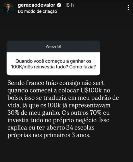 Quando você começou a ganhar os 100K/mês reinvestia tudo? Como fazia?