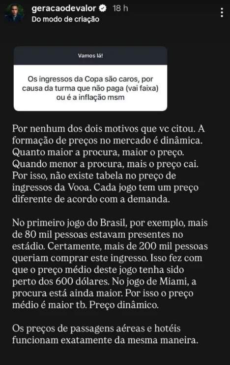 Os ingressos da Copa são caros, por causa da turma que não paga (vai faixa) ou é a inflação msm