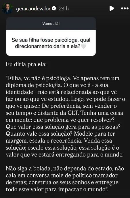 Se sua filha fosse psicóloga, qual direcionamento daria a ela?